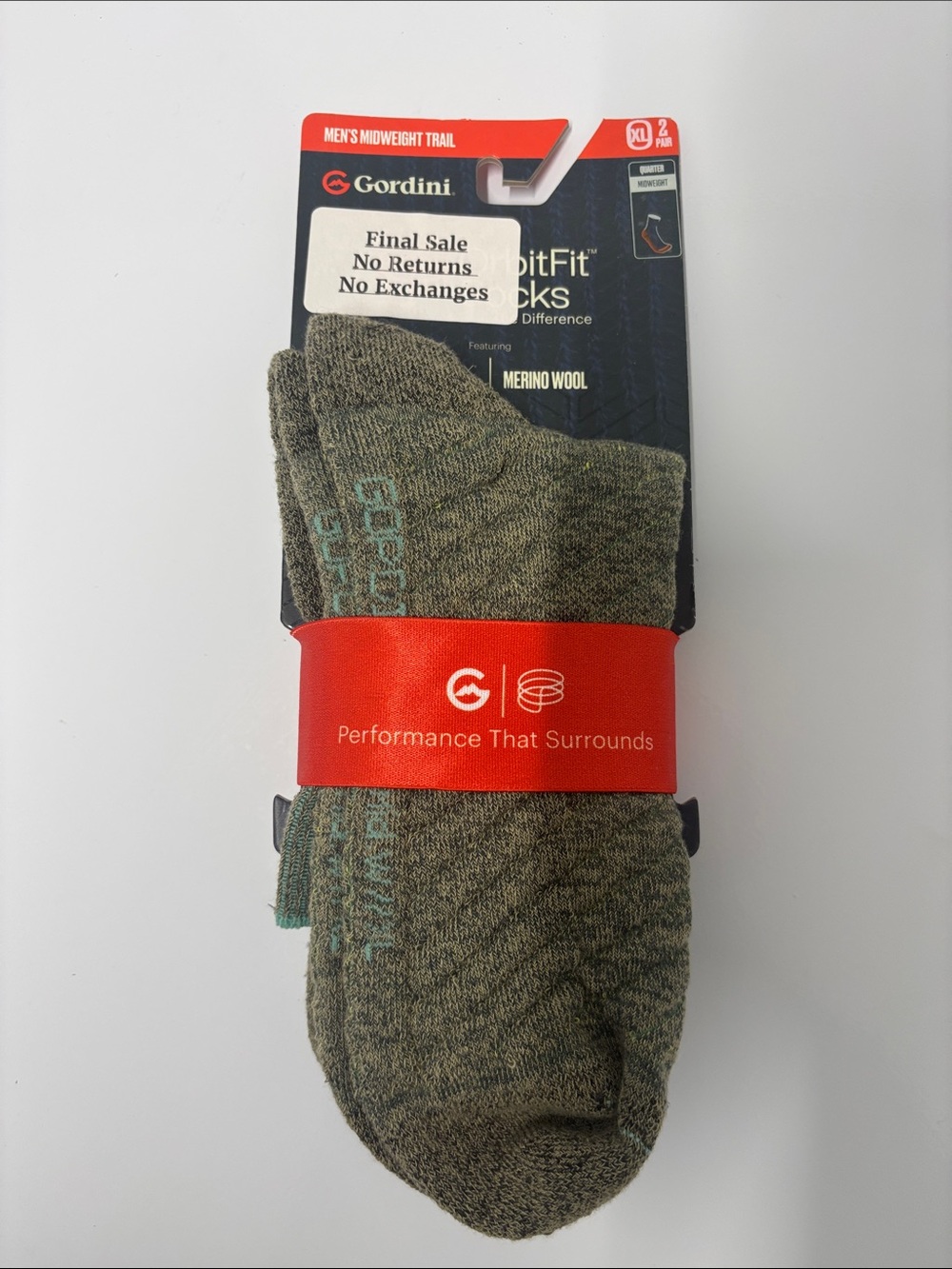 Gordini Men’s 2 pair pack midweight quarter trail sock signal size XL NWT